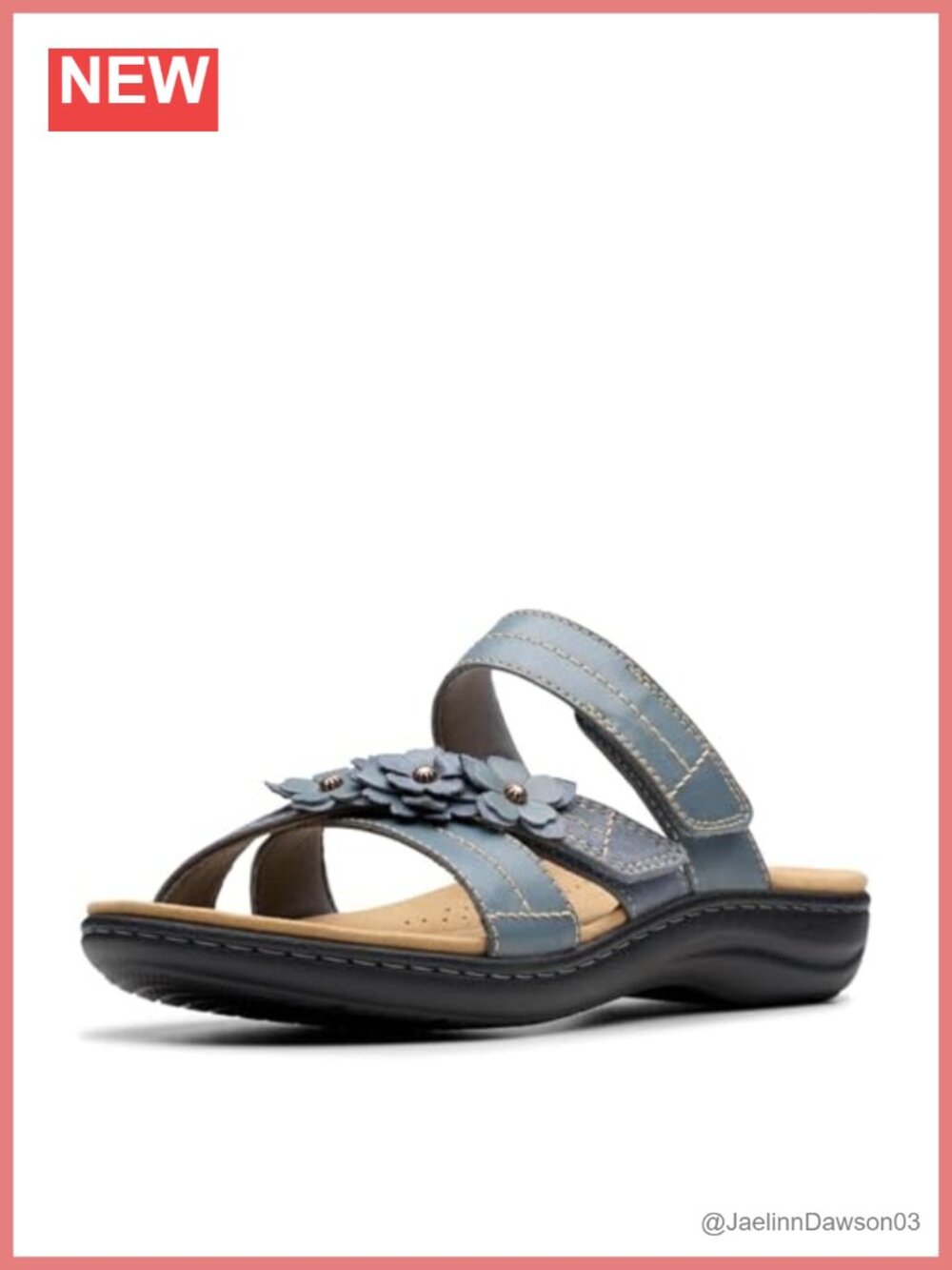 Women's Leather Slide Sandals with Riptape Straps